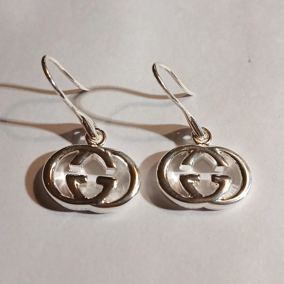 NEW AUTHENTIC .925 STERLING SILVER GUCCI GG DANGLING EARRINGS - Picture 4 of 8